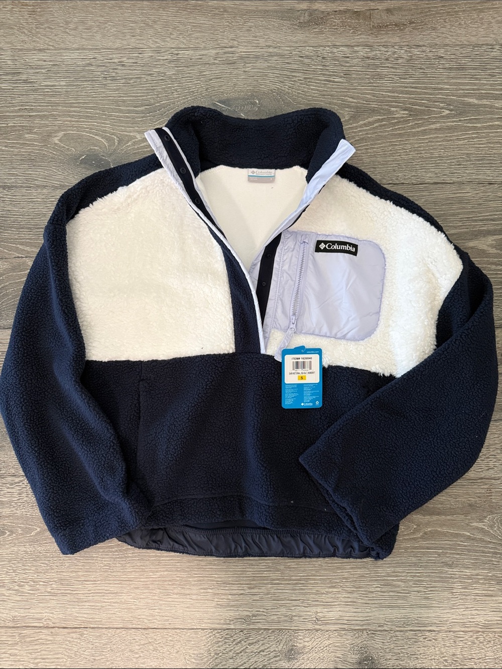 Columbia Navy & White Sherpa Pullover with Light Lilac Chest Pocket